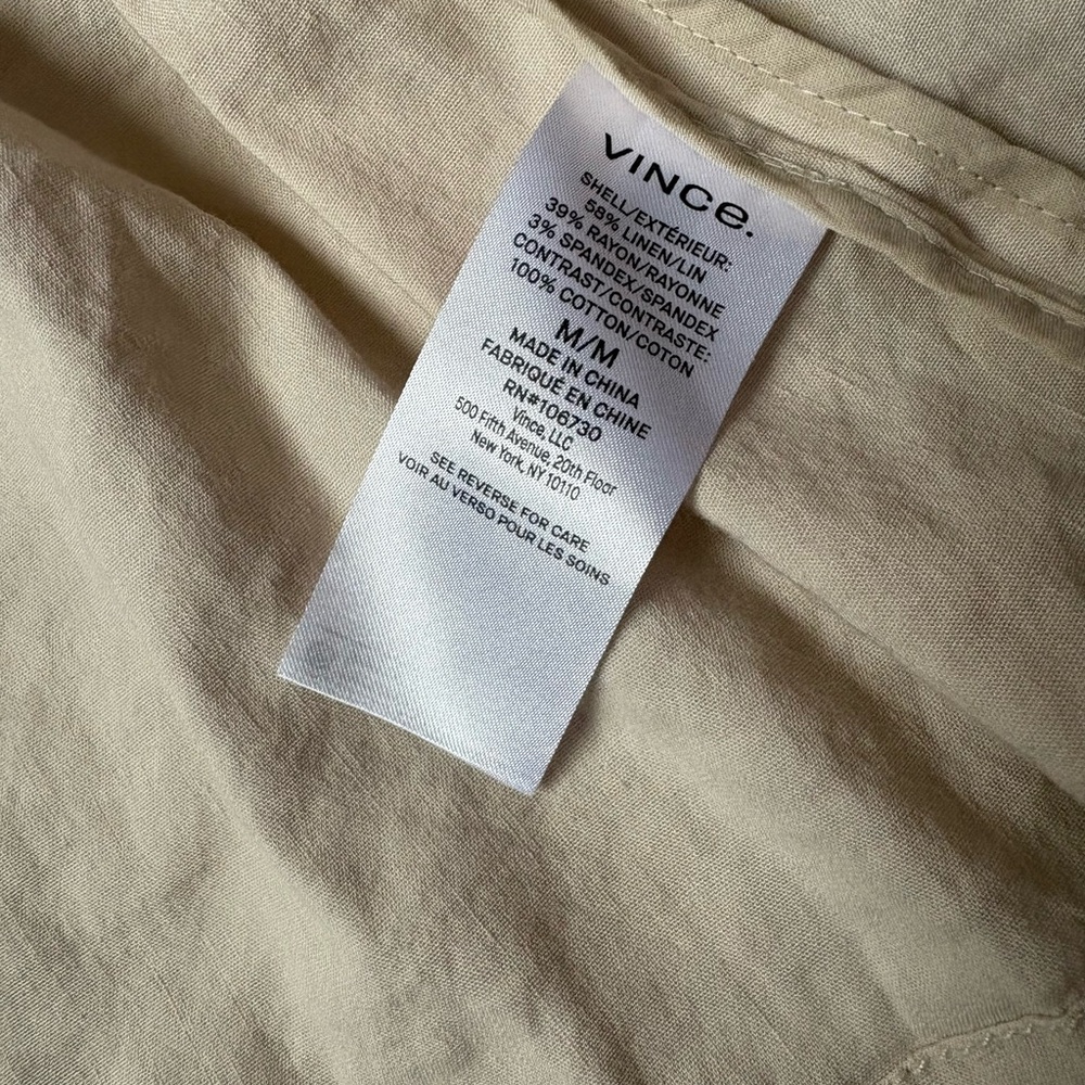 Vince stretch Drapey belted linen blend jacket, sand glow, trench coat , sz M - Picture 11 of 11